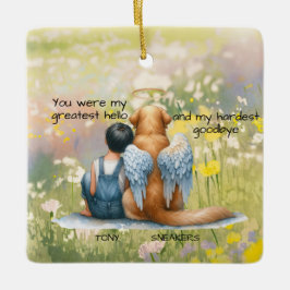 Herdenking jongen en hond  keramisch ornament