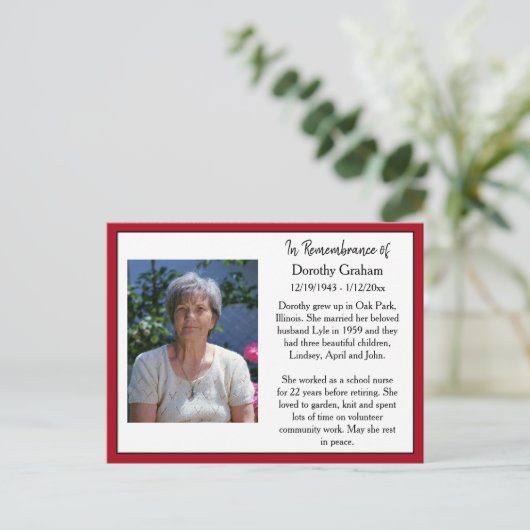 Herdenking Kaart voor begrafenis of gedenkteken (Staand voorkant)