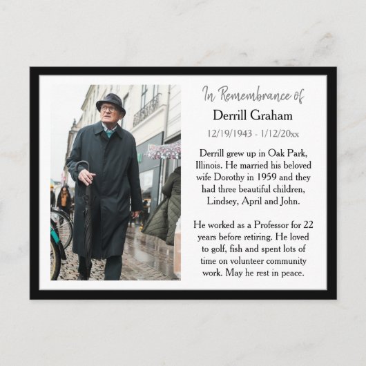 Herdenking Kaart voor begrafenis of gedenkteken (Voorkant)