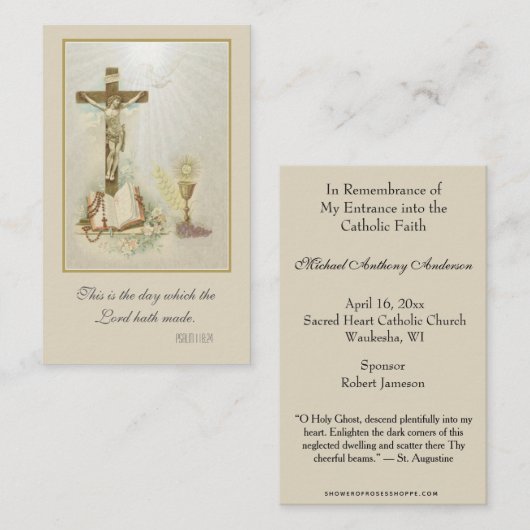 Herdenking katholieke heiligheid van het begin visitekaartje (Voorkant / Achterkant)