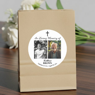 Herdenking Leven 2 Foto's Funeral White Ronde Sticker
