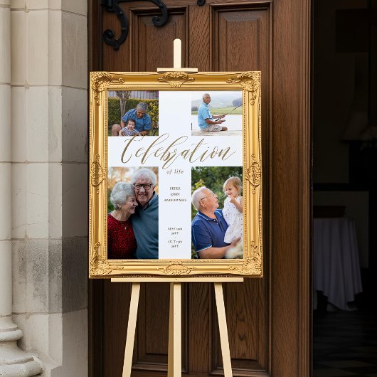 Herdenking Levensloop Kruis Foto Collage Begrafeni Poster
