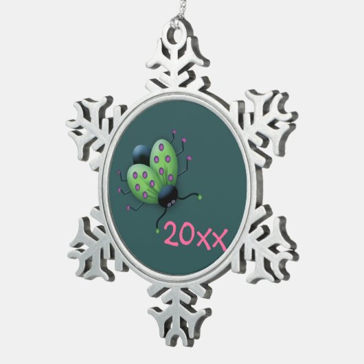 Herdenking Lime Green Ladybug Snowflake Tin Sneeuwvlok Ornament (Rechts)