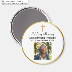 Herdenking met gouden kruis foto begrafenis magneet