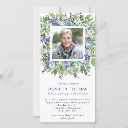 Herdenking Paarse Bloemen Begrafenis Dankkaarten Bedankkaart (Voorkant)