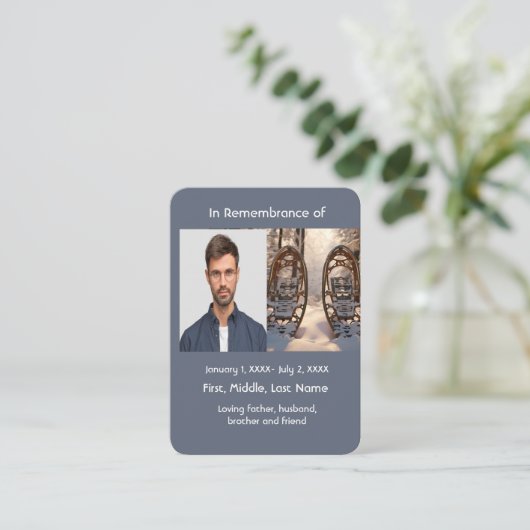 Herdenking Pocket Card Sneeuwschoenwandelen Sneeuw Visitekaartje (Staand voorkant)