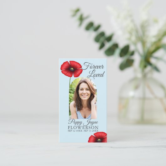 Herdenking Poppy Sky Blue Uitvaartceremonie Kaarte Visitekaartje (Staand voorkant)