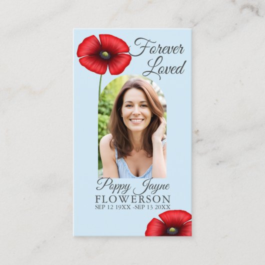 Herdenking Poppy Sky Blue Uitvaartceremonie Kaarte Visitekaartje (Voorkant)