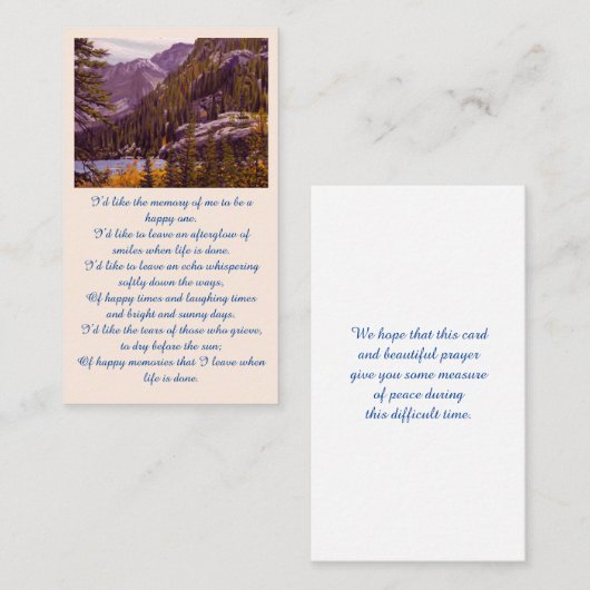 Herdenking Sympathie Foto Herinneringskaart Visitekaartje (Voorkant / Achterkant)