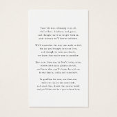 Herdenking van begrafenissen Foto Memorial Prayer  Visitekaartje (Achterkant)