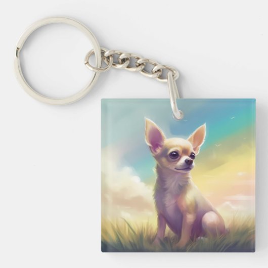 Herdenking van Chihuahua Dog Memorial Rainbow Brid Sleutelhanger (Voorkant)