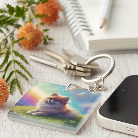 Herdenking van de Dog Memorial Rainbow Bridge Sleutelhanger (Voorkant Rechts)