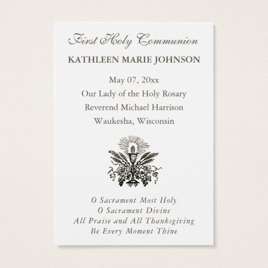 Herdenking van de Eerste Heilige Communie van Eleg Visitekaartje (Achterkant)