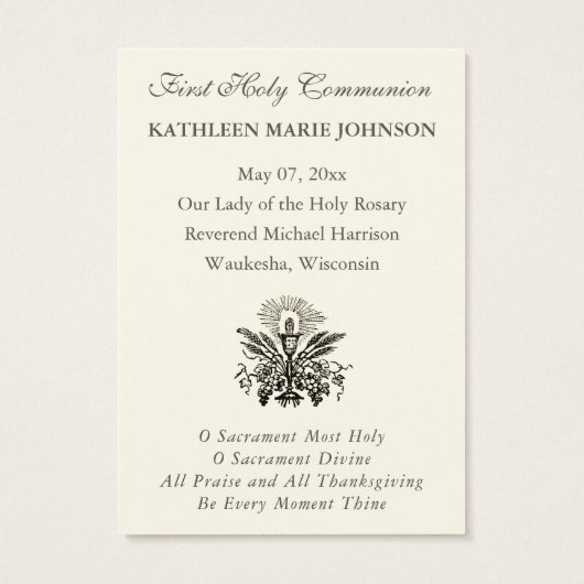 Herdenking van de Eerste Heilige Communie van Eleg Visitekaartje (Achterkant)