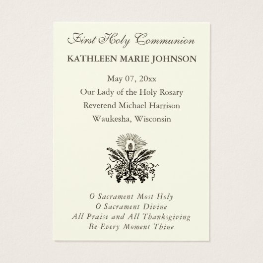 Herdenking van de Eerste Heilige Communie van Eleg Visitekaartje (Achterkant)