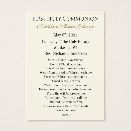 Herdenking van de Kaart van gebed voor de Eerste H (Achterkant)