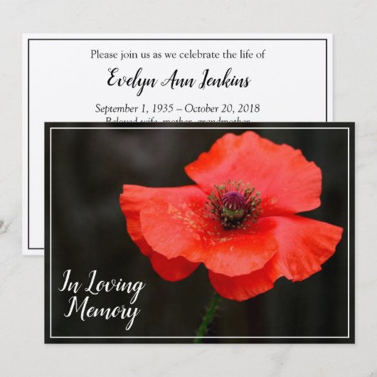 Herdenking van de redactie van Red Poppy Memorial  Kaart (Voorkant / Achterkant)