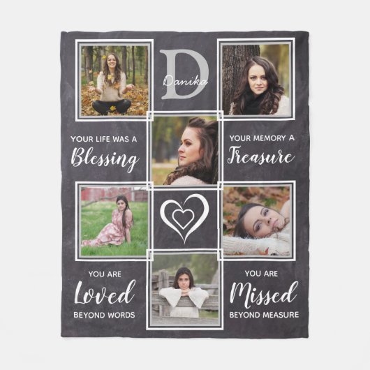 Herdenking van familiemonmonogram fleece deken (Voorkant)