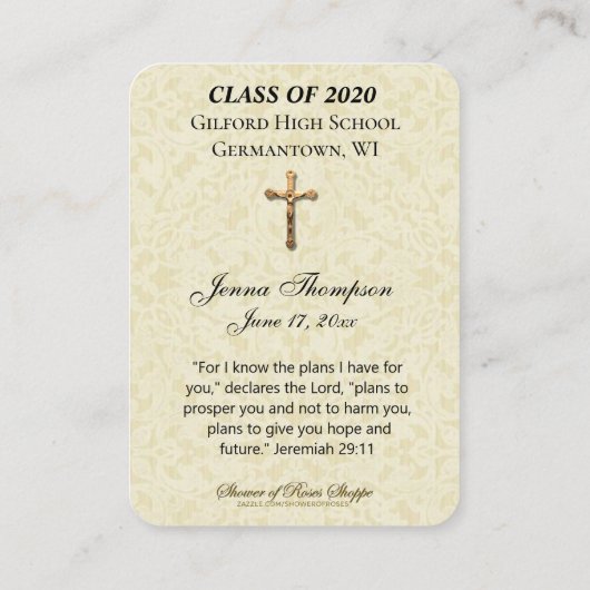 Herdenking van het afstuderen Religieuze Heilige P Visitekaartje (Achterkant)