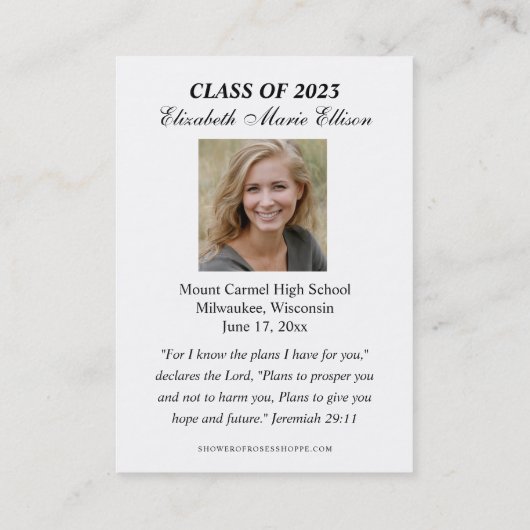 Herdenking van het afstuderen Religieuze Kaarten v Visitekaartje (Achterkant)