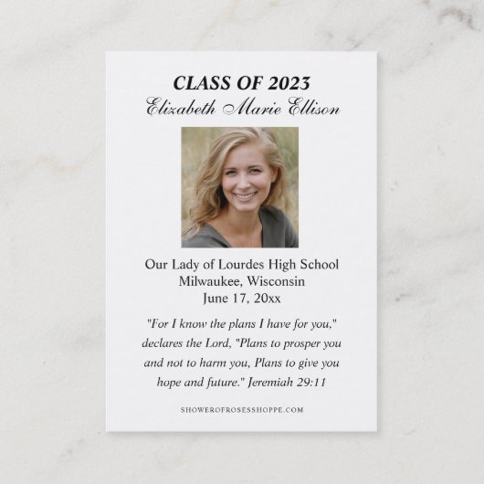 Herdenking van het afstuderen Religieuze Kaarten v Visitekaartje (Achterkant)