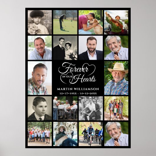 Herdenking van het Leven 18 Foto Collage Begrafeni Poster (Voorkant)