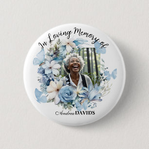 Herdenking van het leven 1 Foto Garland Blauwe Blo Ronde Button 5,7 Cm