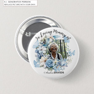 Herdenking van het leven 1 Foto Garland Blauwe Blo Ronde Button 5,7 Cm