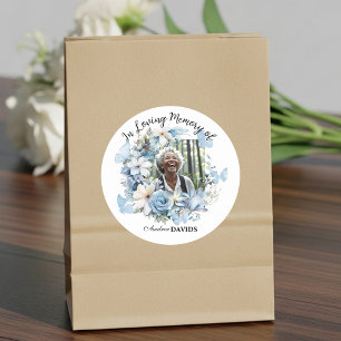 Herdenking van het leven 1 Foto Guirlande Blauwe B Ronde Sticker