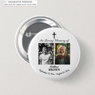 Herdenking van het leven 2 foto's Funeral White Ronde Button 5,7 Cm