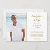 Herdenking van het Leven Elegante Gouden Rouwfoto Kaart (Voorkant)