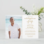 Herdenking van het Leven Elegante Gouden Rouwfoto Kaart (Staand voorkant)