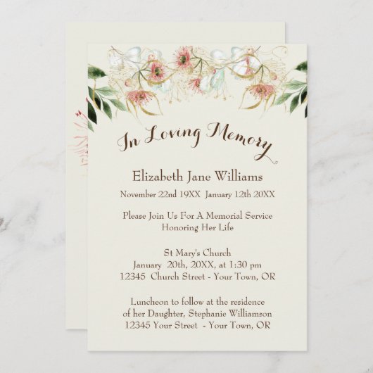 Herdenking van het leven | eucalyptus kaart (Voorkant / Achterkant)