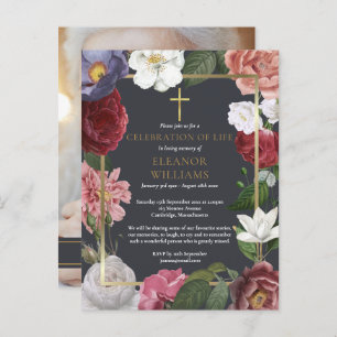 Herdenking van het leven Gouden Kruis Roos Bloemst Aankondigingskaart