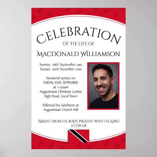 HERDENKING VAN HET LEVEN Herdenkings TRINIDAD Foto Poster (Voorkant)