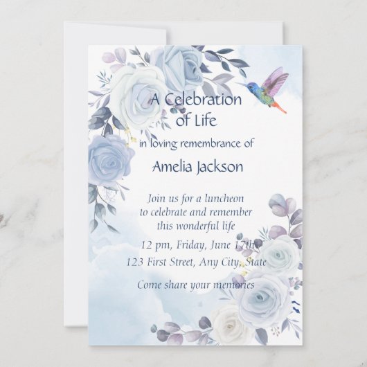 Herdenking van het leven Hummingbird Blue Roos Kaart (Achterkant)