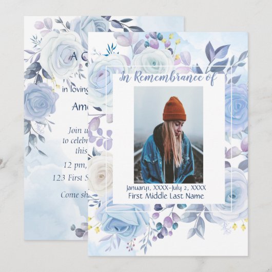 Herdenking van het leven Hummingbird Blue Roos Kaart (Voorkant / Achterkant)