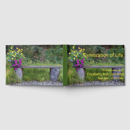 Herdenking van het leven in de Rustic Bench Flower Gastenboek (Volledig)