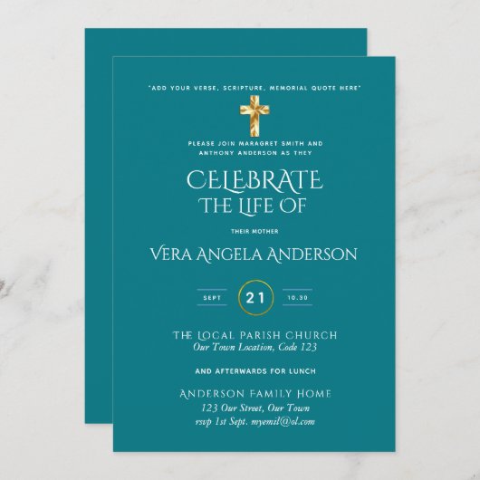 Herdenking van het leven Katholieke uitvaart herde (Voorkant / Achterkant)