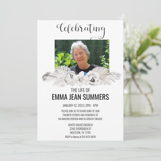 Herdenking van het leven Memorial Foto Boho White Kaart (Staand voorkant)