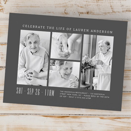 Herdenking van het leven modern eenvoudig 4 foto c briefkaart