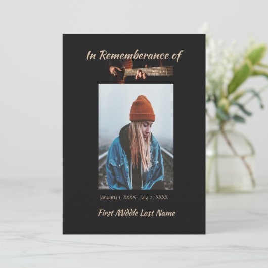 Herdenking van het leven Nodig muziekgitaar uit Kaart (Staand voorkant)