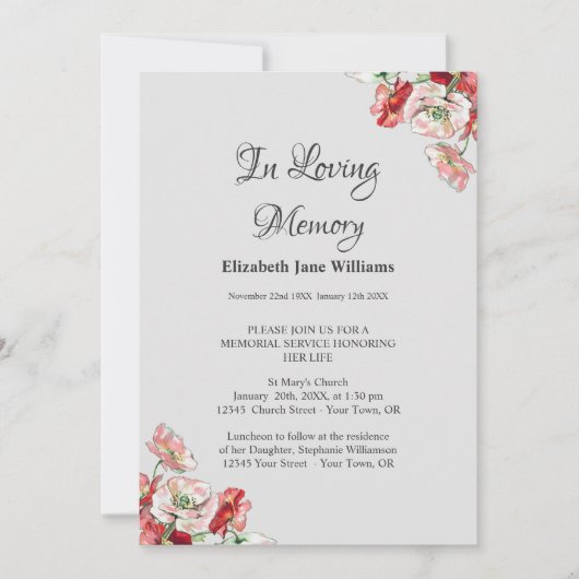 Herdenking van het leven | Poppie Kaart (Voorkant)