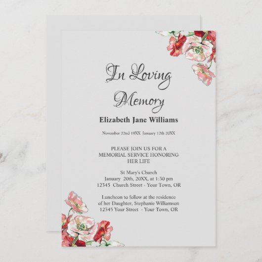 Herdenking van het leven | Poppie Kaart (Voorkant / Achterkant)