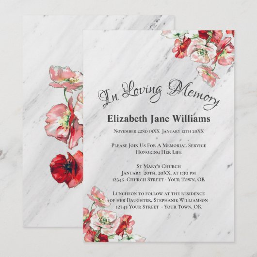 Herdenking van het leven | Poppie Kaart (Voorkant / Achterkant)