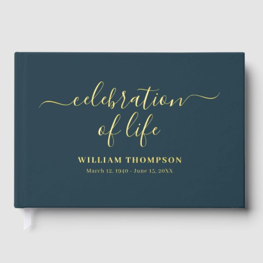 Herdenking van het leven van begrafenis Navy Gold Gastenboek (Voorkant)