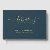 Herdenking van het leven van begrafenis Navy Gold Gastenboek (Voorkant)