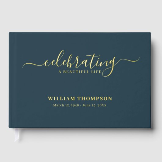 Herdenking van het leven van begrafenis Navy Gold Gastenboek (Voorkant)