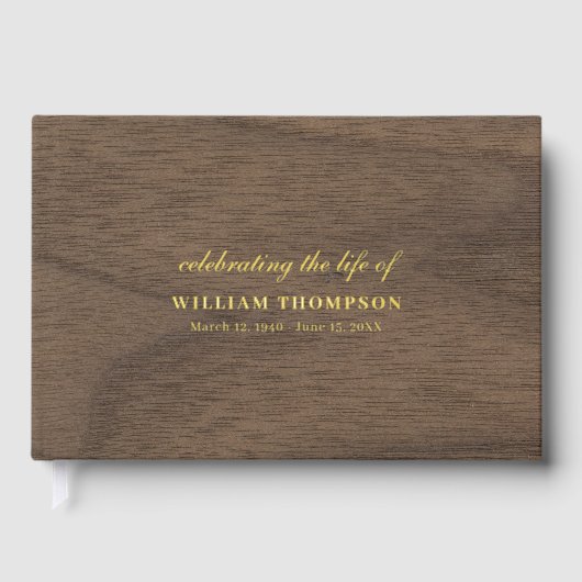 Herdenking van het leven van Funeral Gold Wood Gastenboek (Voorkant)