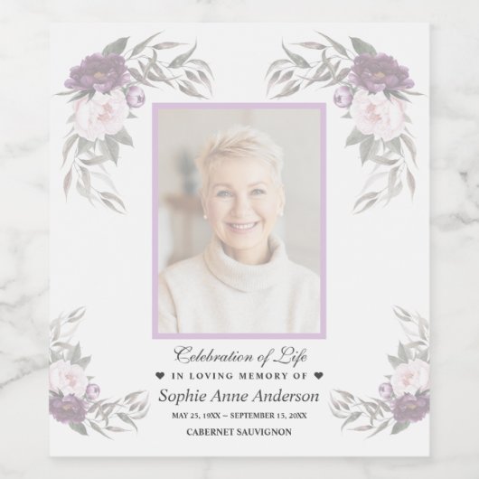 Herdenking van het leven Vervlogen bloem foto-herd Wijn Etiket (Enkel label)